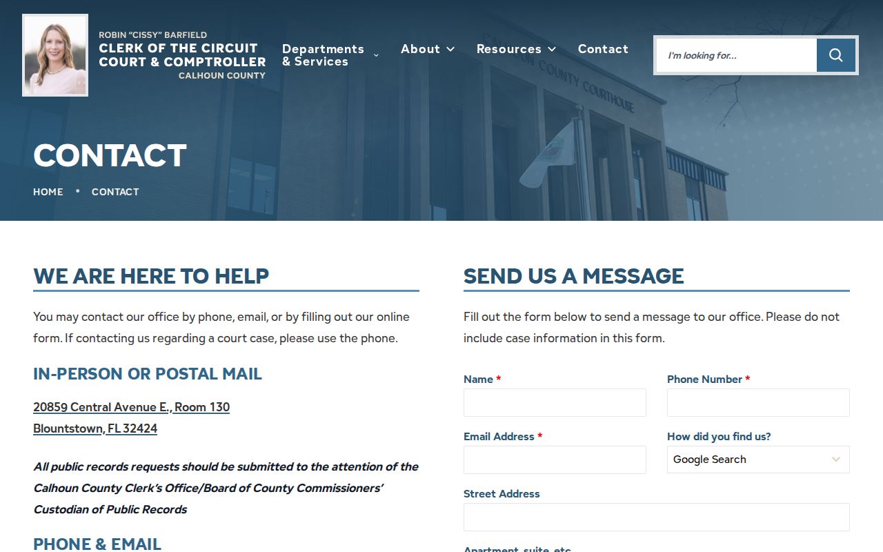 Calhoun Clerk contact and court records request channels