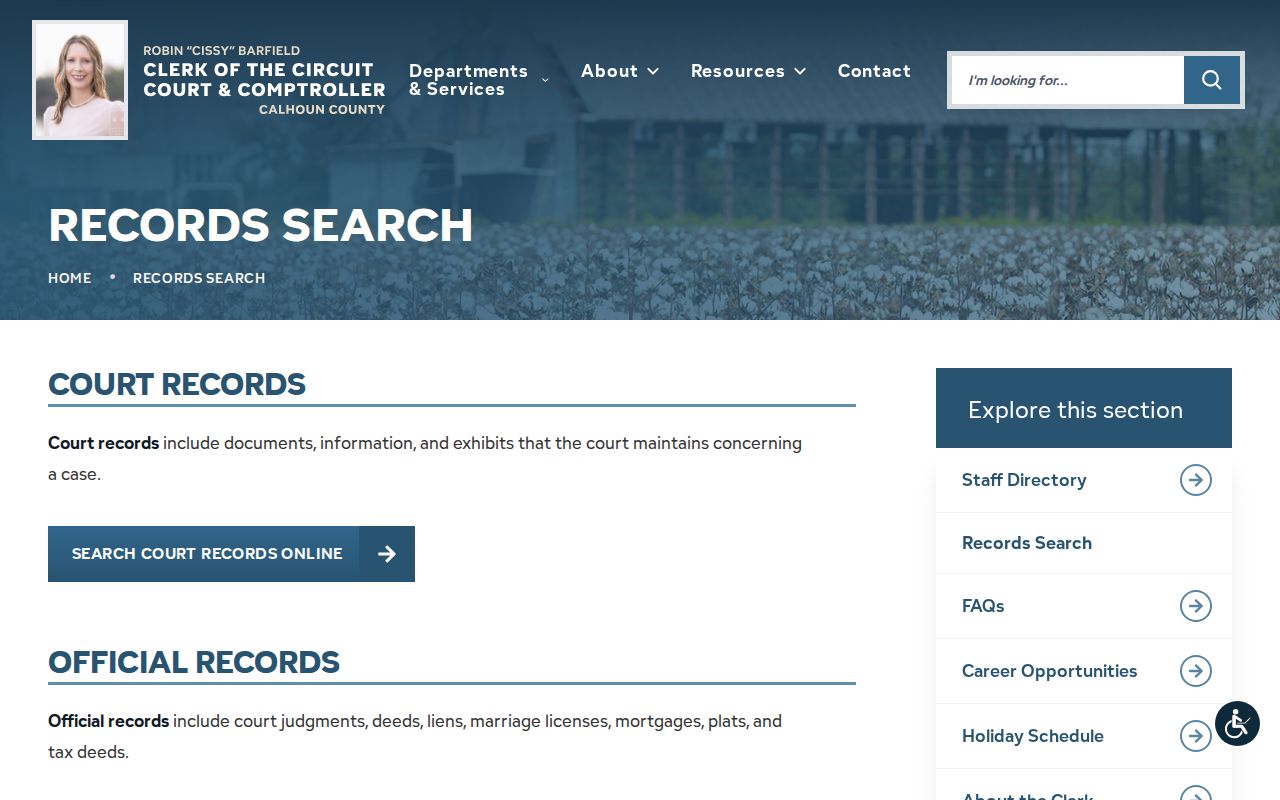Calhoun Clerk court records search routing page