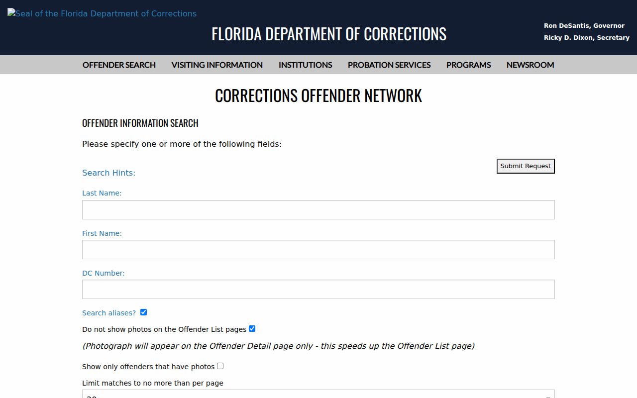 Calhoun County criminal records Florida corrections search