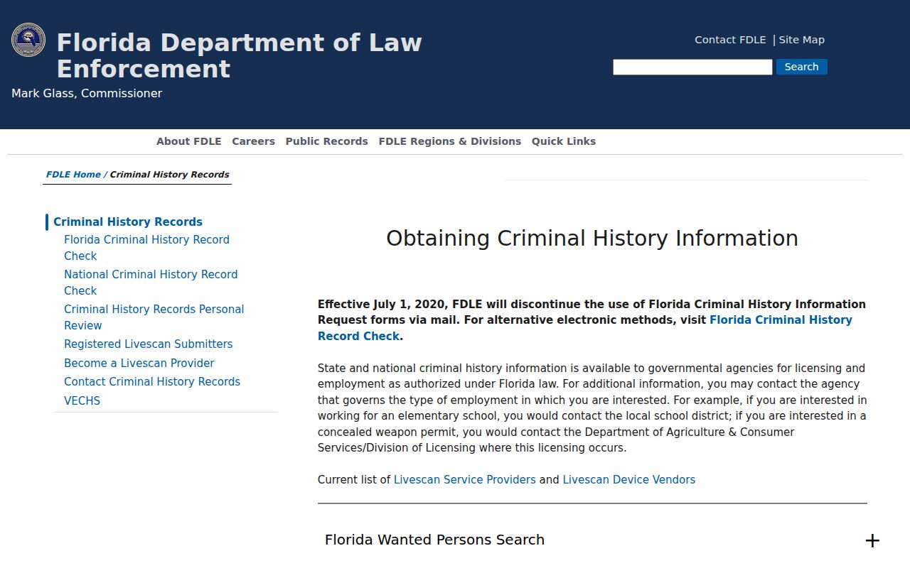 Calhoun County criminal history FDLE records overview
