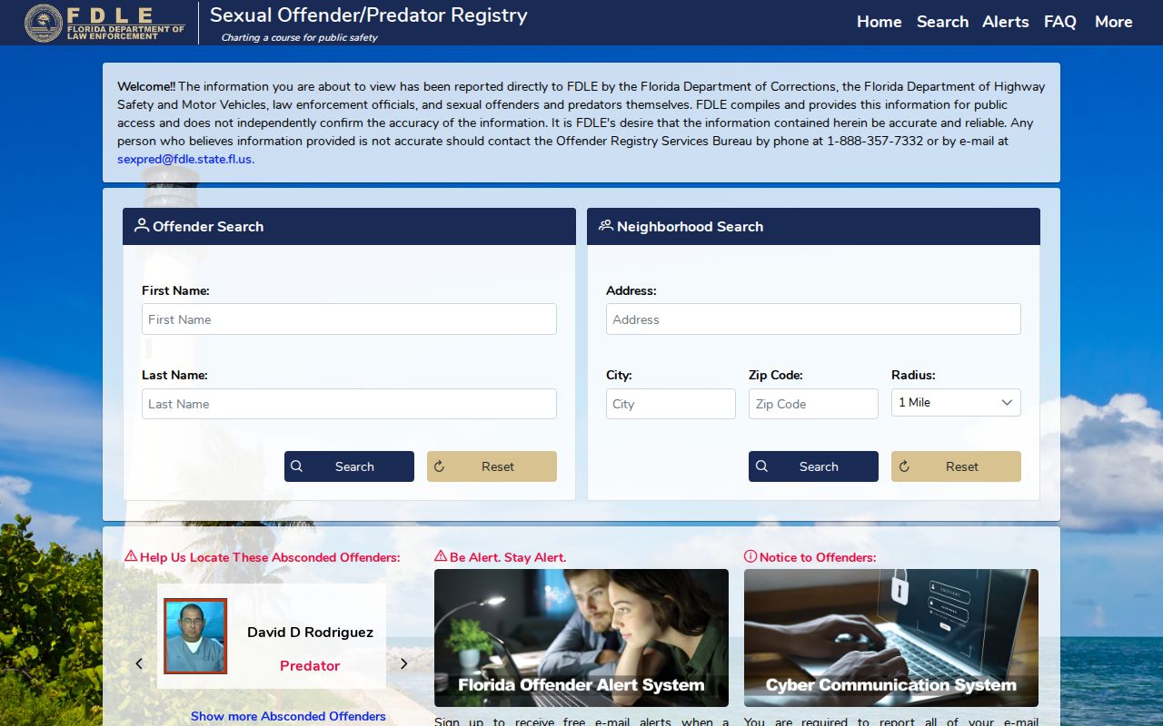 Calhoun County sex offender search home screen